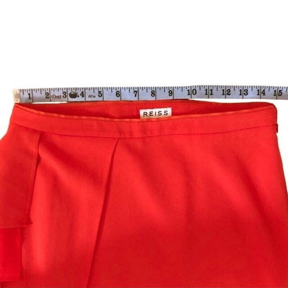 REISS skirt Dita Waterfall Front Mandarin Bold Orange Draped Crepe womens Sz 8 - Picture 8 of 13